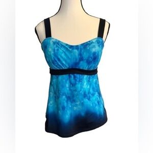 Athleta Tankini Swim Top 34 B/C Blue Watercolor Print